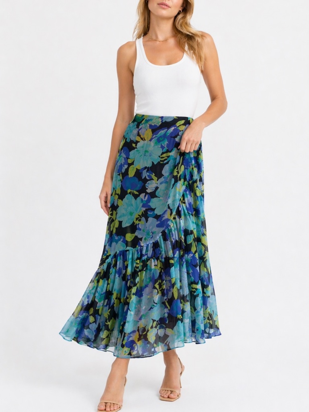Harold’s Silk Ruffled Floral Skirt Size 8